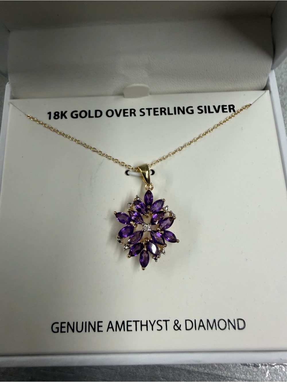 Macy's 18K Gold Over Sterling Silver Purple Amethyst Floral Pendant Necklace